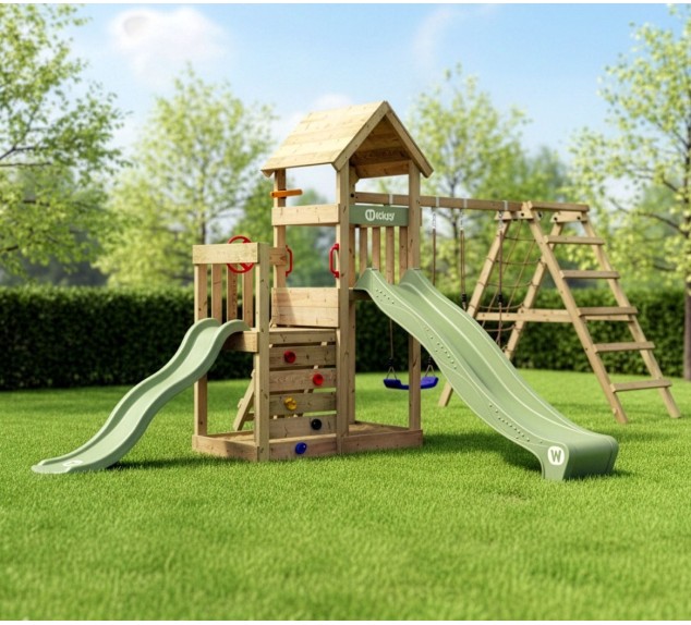 Aire de jeux Wickey SkyFlyer avec 2 toboggans et module d'escalade 2