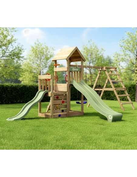 Aire de jeux Wickey SkyFlyer, 2 toboggans et module d'escalade | Distri Buggy