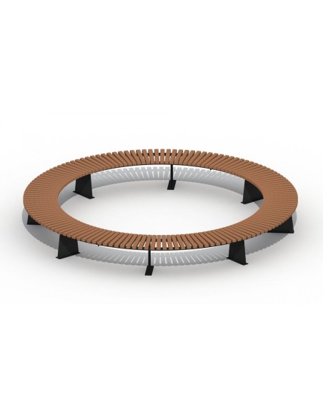 Banc circulaire en bois dur et piètement métal 3 M | Distri Buggy